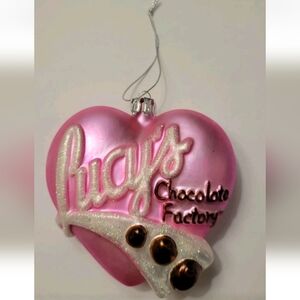 NEW I LOVE LUCY PINK HEART Chocolate Factory Christmas Ornament Hand Blown Glass